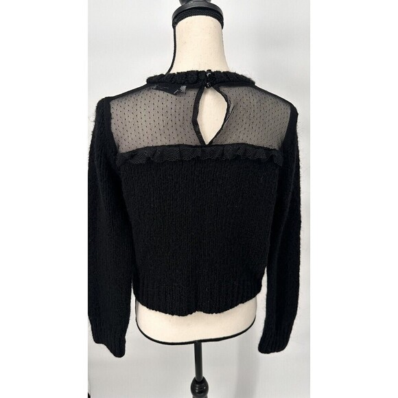 Zara Long Sleeve  Cropped Sweater Chunky Knit Black Size Medium Mesh‎ - Picture 8 of 16